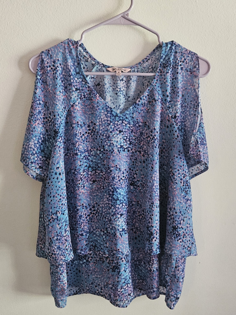 Juicy Couture Blue & Light Purple Floral V-Neck Tunic Top